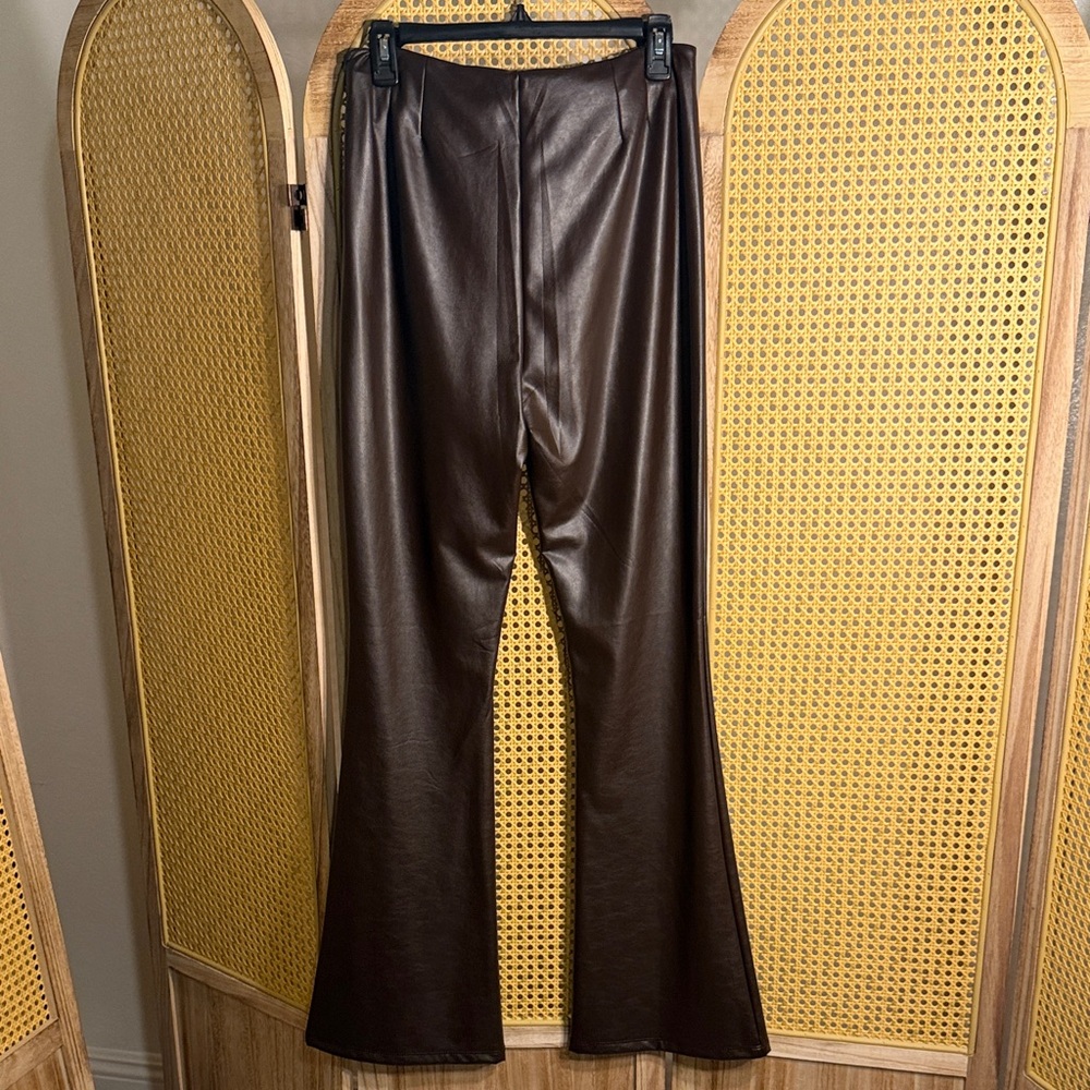 Shinestar Chocolate Flare Faux Leather Pants - Picture 3 of 4